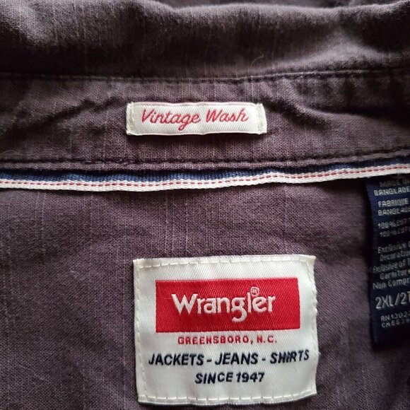 Wrangler Gray Vintage Wash Button Down Long Sleeve Casual Shirt Size 2XL Cotton - Picture 6 of 8